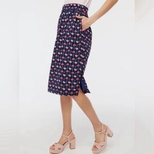 J. Crew Pink/ Navy Floral Pull-On Midi Skirt Small